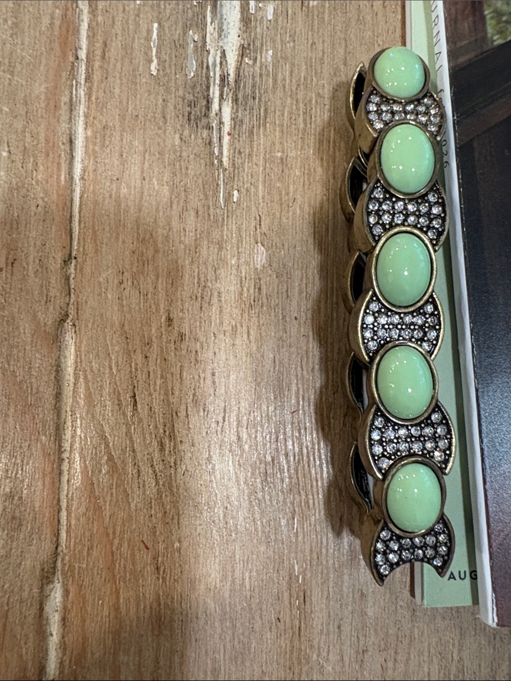 J. Crew Mint Green Cabochon and Crystal Stretch Bracelet